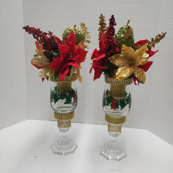 Set of 2 Handmade Christmas Floral Centerpieces – Red & Gold Holiday Décor - Picture 2 of 2